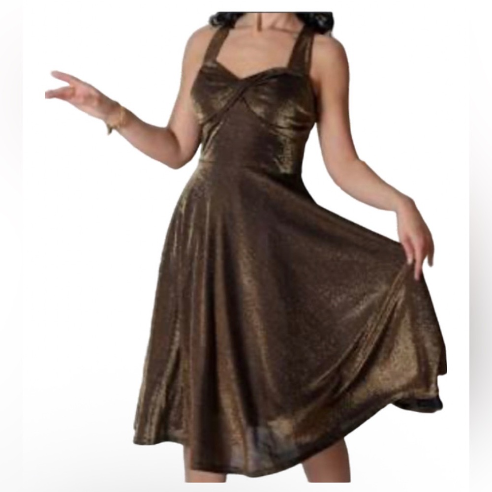 Tatyana Gold Halter Midi Dress for Cocktail